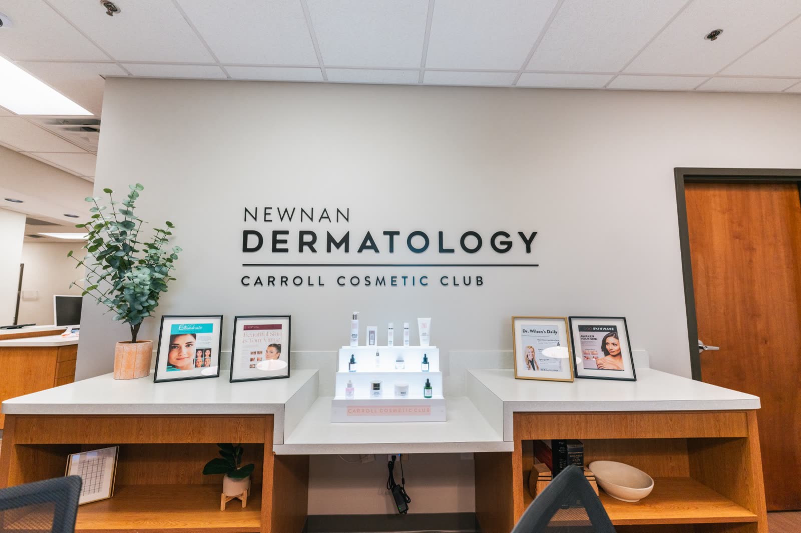 The check-in desk at Newnan Dermatology in Ashley Park